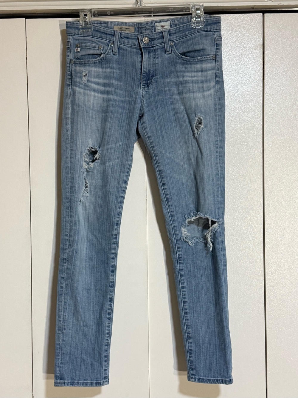 AG Straight Leg Jeans The Stevie Ankle Distressed Light Wash Size 27 - Picture 2 of 16